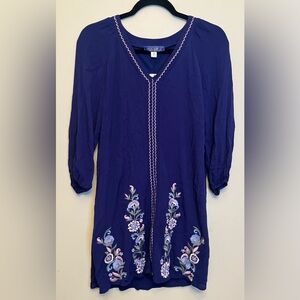 NWT Blue Rain Women's Long Sleeved Casual Flowy Floral Navy Blue Dress XS